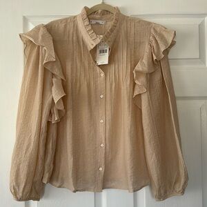 NWT MNG MANGO Button Down Boho Blouse Top - Size Medium